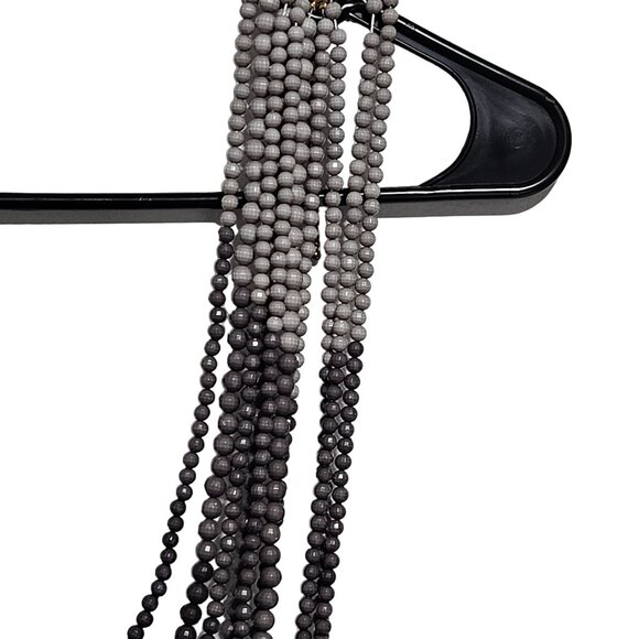 Elegant Black Gray Ombre Beaded Multi Strand Statement Necklace Fashion Jewelry - Picture 4 of 7